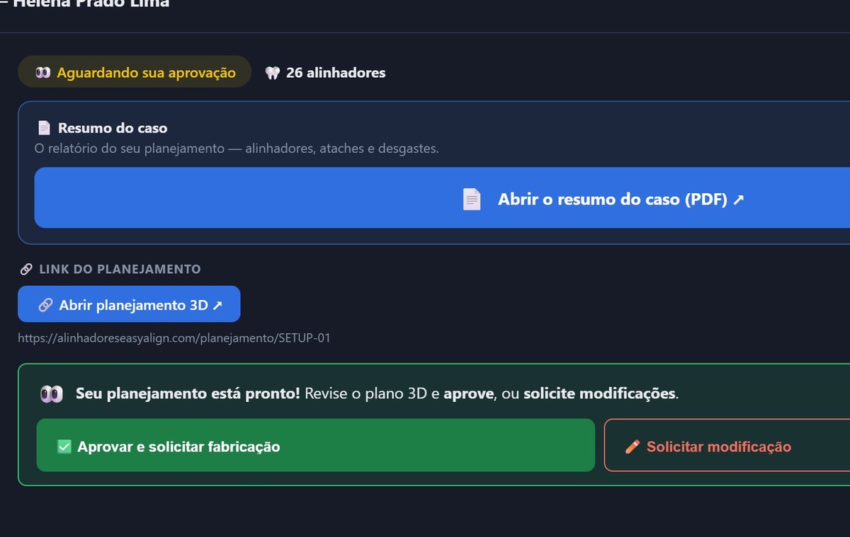 Planejamento pronto, com o link do 3D e o botão de aprovar