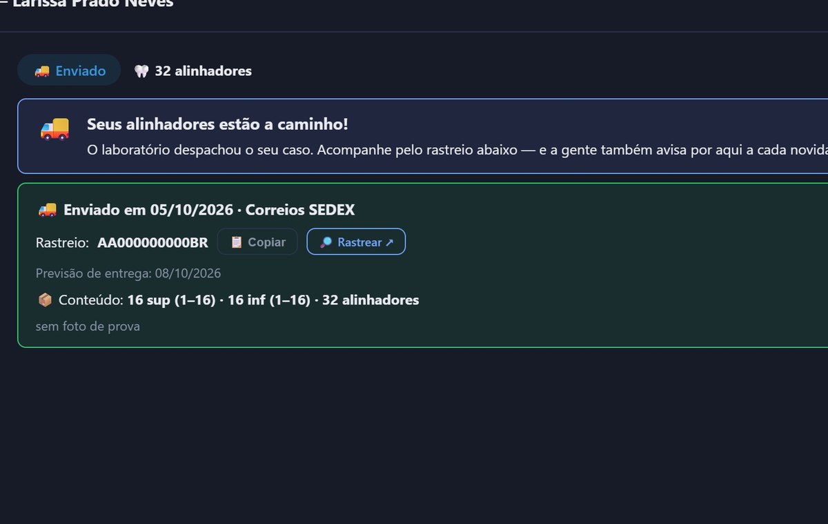 Aviso de envio com o código de rastreio
